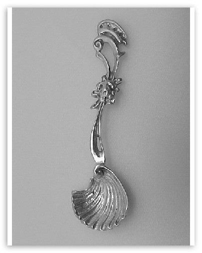 Fancy Shell Style Sterling Silver Salt Spoon  