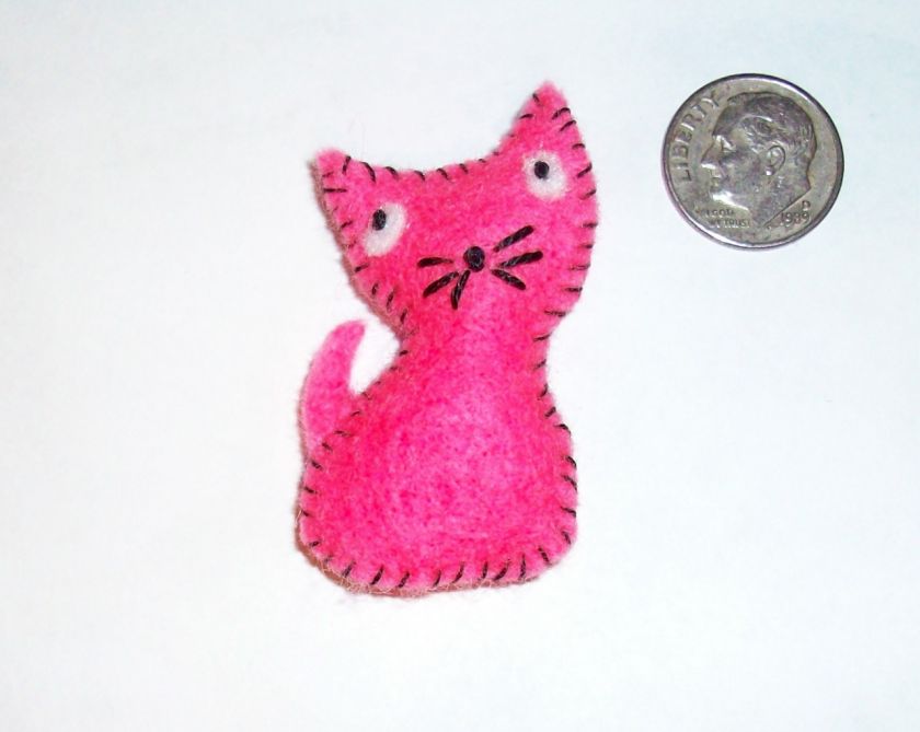 OOAK 1.75 handmade pink felt CAT kitten doll  