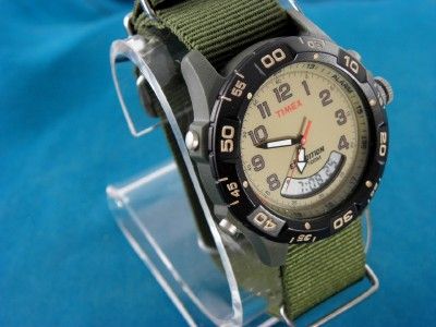 TIMEX MENS TAN FACED ALARM WATCH WITH MILITARY STRAP  