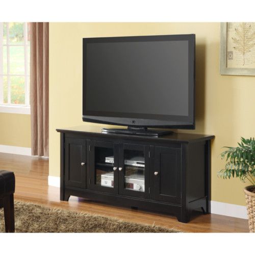 NEW Black 52 Wood Console with 4 Doors Tv Stand  