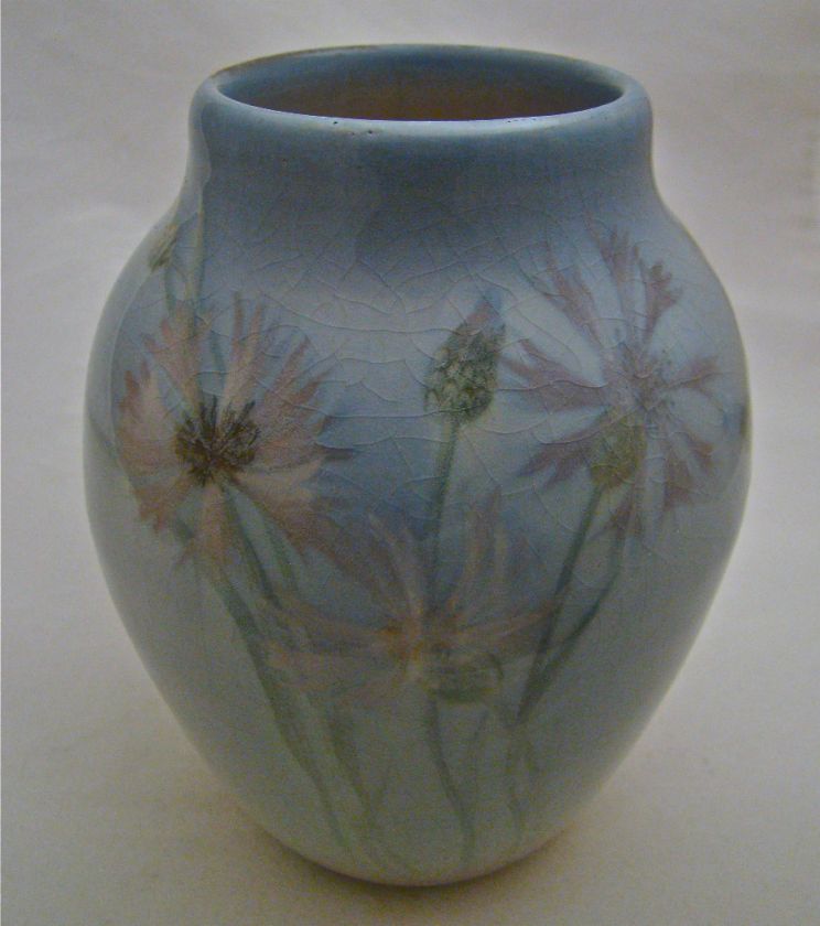 ROOKWOOD 5 LAVENDER CORN FLOWERS CARL SCHMIDT IRIS GLAZE 654 C VASE 