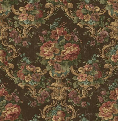 WALLPAPER SAMPLE Floral Brocade on Espresso Victorian  