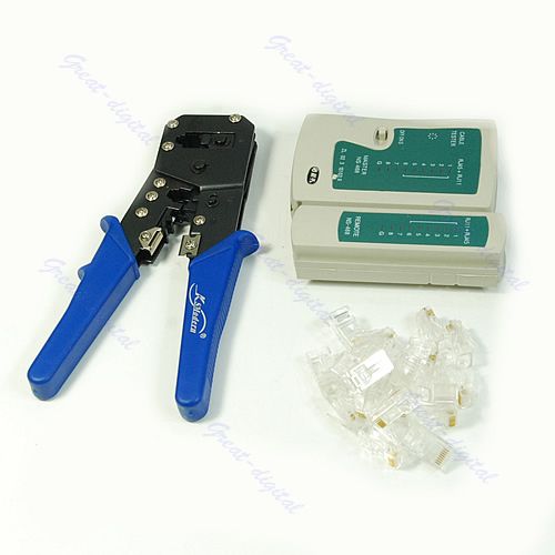 RJ45 RJ12 LAN Network Cable Tester+Crimper Tool+F Plugs  